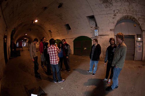 Meeting fans outside the venue, The Tunnels, Aberdeen